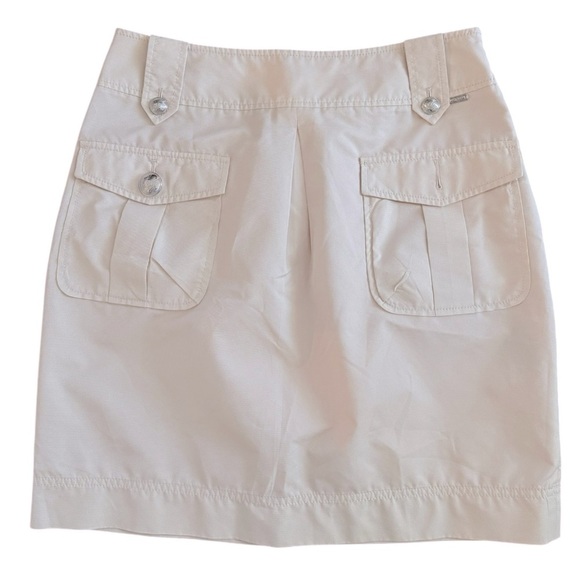 ST. JOHN Light Tan Cargo Skirt Double Pocket Silver Button Size 8 - Picture 3 of 9